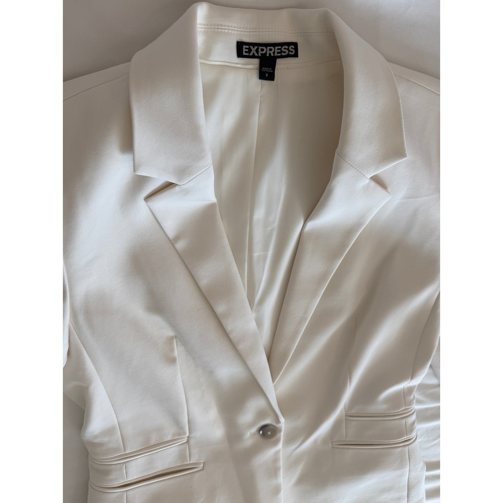Express Columnist White 2 Piece Pant Suit Set Blazer Size 8 Pants Size 8R - Picture 4 of 16